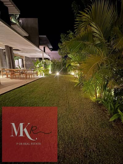 Ground floor chalet for sale with a garden 194m fully furnished ready ready to move Ultra-super-luxurious finishing in Almaza Bay North