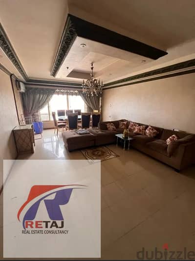 Furnished apartment for rent on Al Tayaran Street, opposite the Ministry of Defense. 9th floor, two elevators. 3 bedrooms, 1 bathroom. Monthly rent