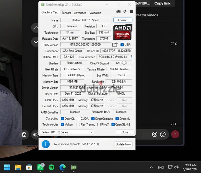 xfx Rx 570 4gb GDDR5 11