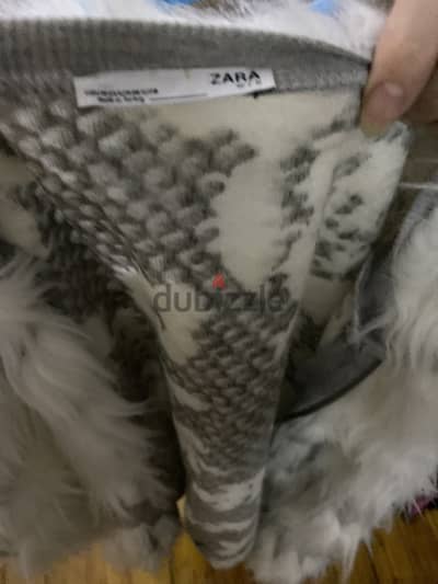 ZARA Grey and white fluffy Faux Fur Jacquard bomber jacket
