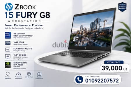 HP Zbook 15 Fury G8  i9 RTX A3000 4k لابتوب