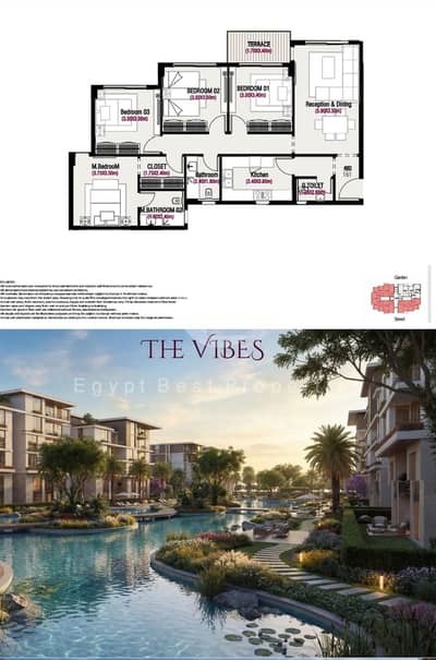 161 sqm apartment for sale in Tesla Island Compound, Al Wahat Road, opposite Misr University. 10% down payment, installments up to 12 years.