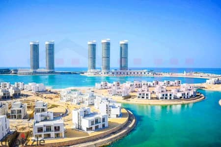 شاليه للبيع 153 م العلمين الجديدة - كومباوند مزارين (فيو بحر وابراج وفيلات - مقدم 160,000 ج )