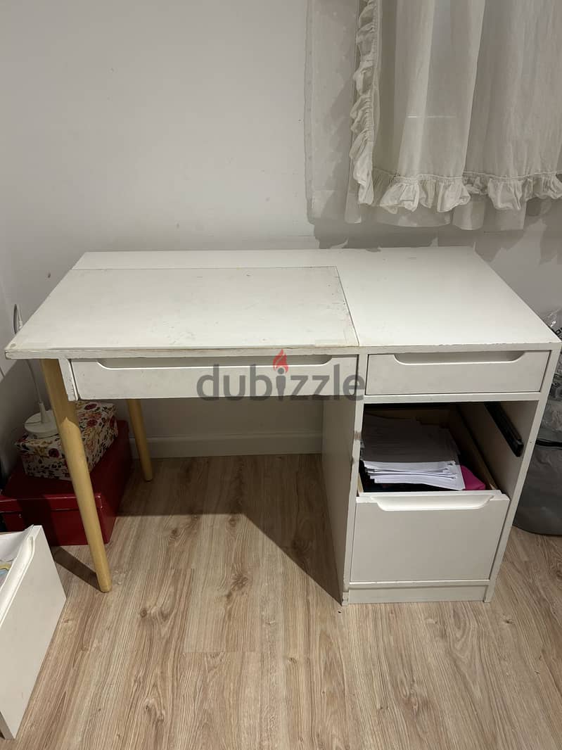 White Desk with Storage Drawers 1