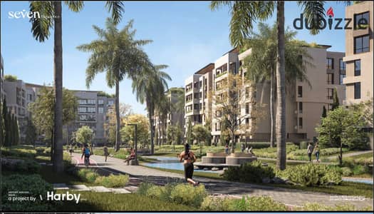 Writing  115 sqm apartment for sale in Seven Residence Compound, Hadayek October, with 10% down payment and installments over up to 8 years.
