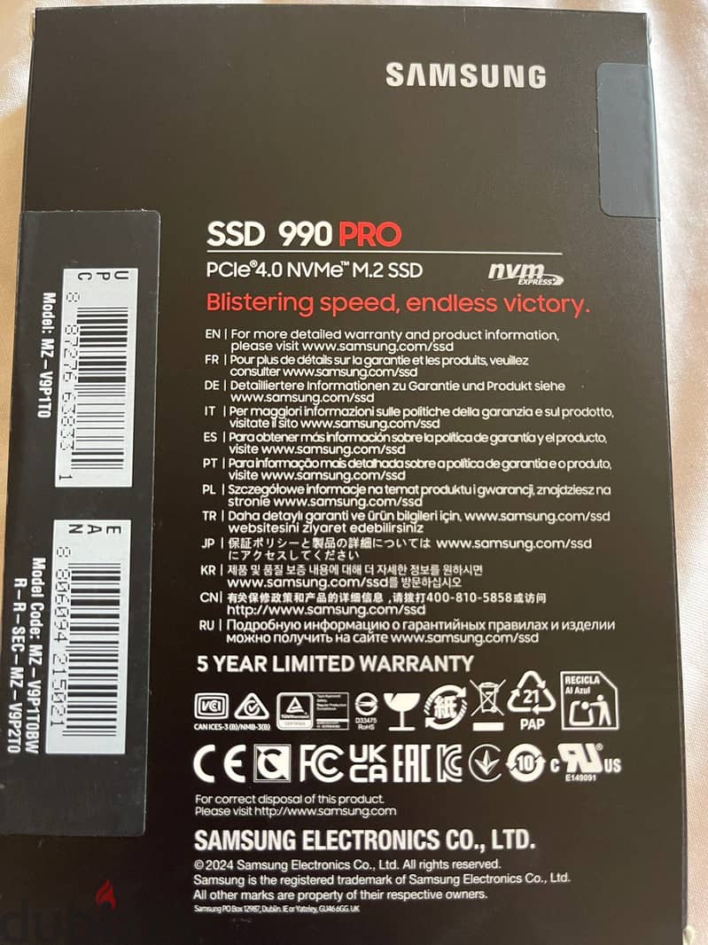 Samsung 990 Pro 1Tb M. 2 Nvme Internal Solid State Drive SSD 1