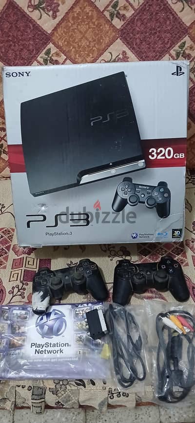 PS3 Slim 320GB  حالة نضيفة جدًا + كرتونة أصلية