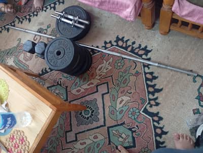 طقم أوزان جيم كامل 60 كيلو + بار 180 سم + دمبل