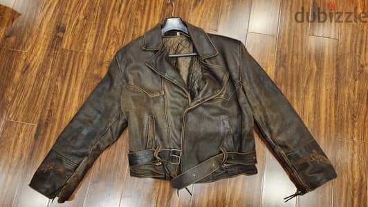 Rare vintage distressed leather biker jacket -  جاكيت جلد طبيعي