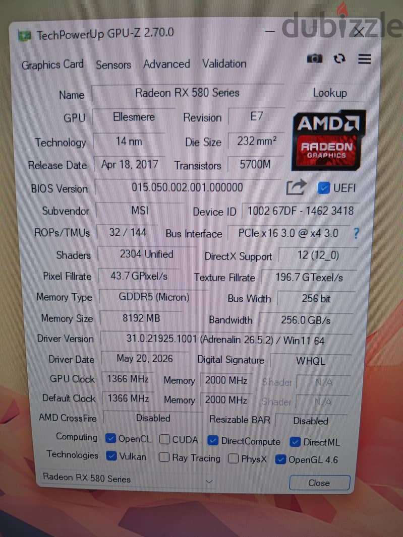 Rx 580 8GB MSI 4