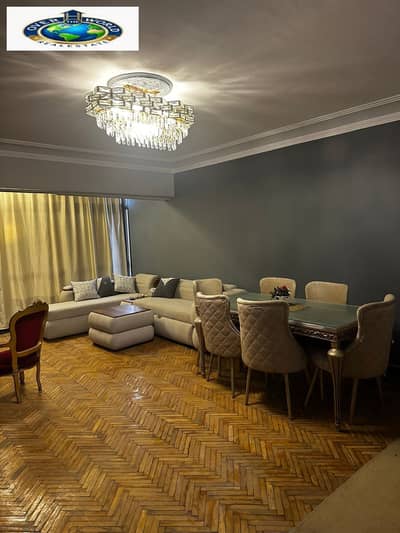 Furnished apartment for rent Corniche Maadi Tora Al-Ikha Towers Police Nile view side consists of three bedrooms and reception and bathroom and kitchen eighth floor elevator