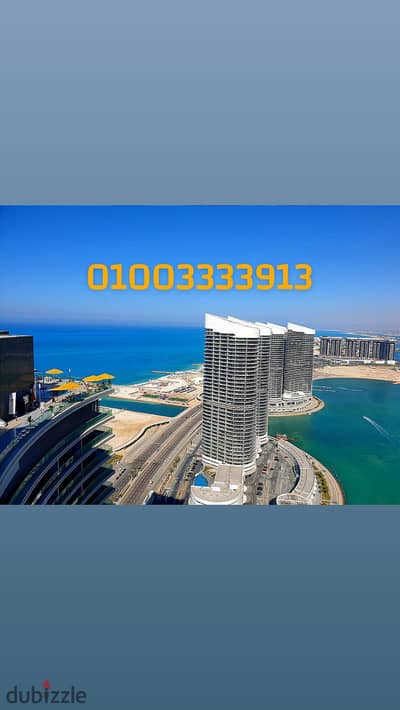 شالية للايجار في ابراج العلمين الجديدة صف اول بحر ولاجون الدور 37
