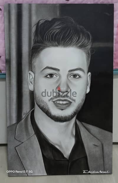 بورتريه رسم يدوي . . . . متاح فحم او الوان او زيت ومتاح ديكور