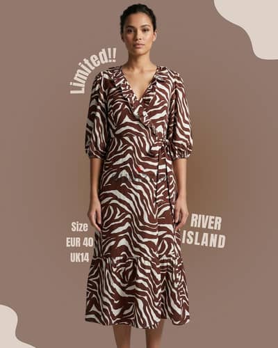 River Island Brown Zebra Wrap Dress 