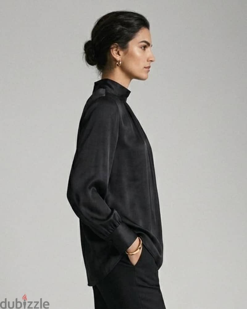 Massimo Dutti Black Satin Blouse 1