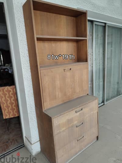 Tall, Wood library and drawer and open shelves