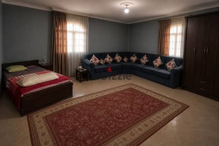 In the upscale areas of First Compound, a furnished, air-conditioned apartment inside a chic villa in a quiet villa area behind the JW Marriott Hotel and Mirage area. Very close to the Suez Road and the Ring Road (facilitating access to anywhere in Cairo). Two minutes to the First Compound transportation stop and next to the Public Security Compound. In the upscale areas of First Compound, a furnished, air-conditioned apartment inside a chic villa in a quiet villa area behind the JW Marriott Hotel and Mirage area. Very close to the Suez Road and the Ring Road (facilitating access to anywhere in Cairo). Two minutes to the First Compound transportation stop and next to the Public Security Compound.