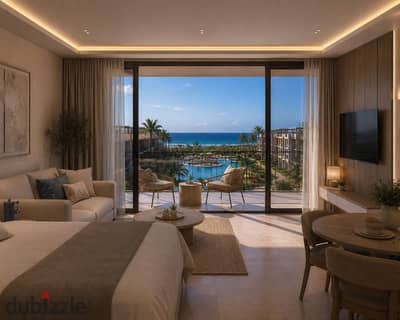 Take advantage of a ground chalet finished with furniture for sale with a 20% down payment and a 40% discount, with a panoramic sea view at the finest resort by the sea in Ain Sokhna