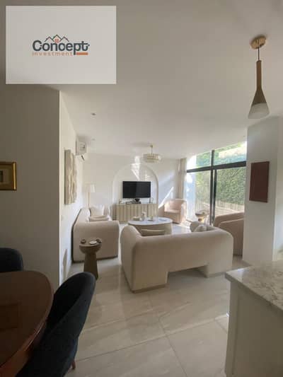 شقة للبيع في  Lake View Residence 1  - 130م + جنينة 64م - أرضي - غرفتين - 2 حمام - تشطيب فاخر - تكييفات - أقل من سعر السوق