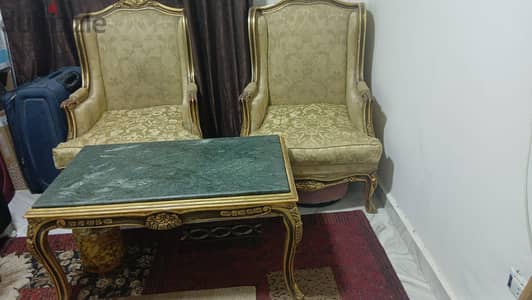 4 كراسي صالون كلاسيك وترابيزة رخام