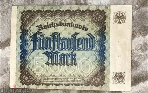ورقة نقدية تاريخية ألمانية بقيمة 5000 مارك أصدار 1922