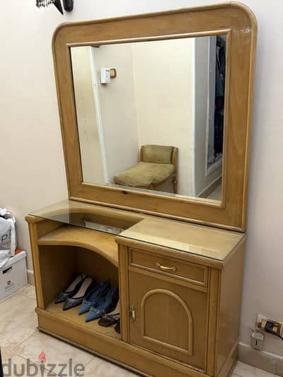 Wooden Vanity with mirror تسريحة خشب مع مراه