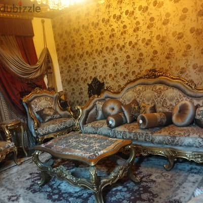 صالون كلاسيك ملكي فاخر 8 قطع + رخام – كنبة و4 فوتيه + 3تراببيزات