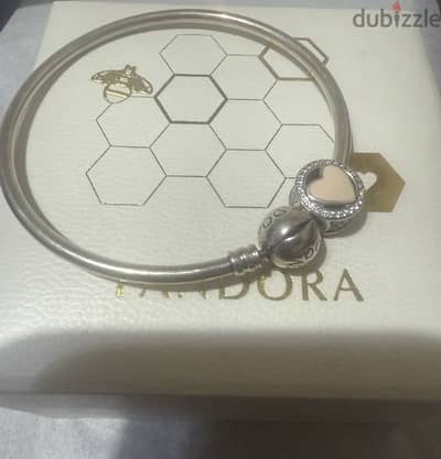 Pandora silver bangle + charm +box