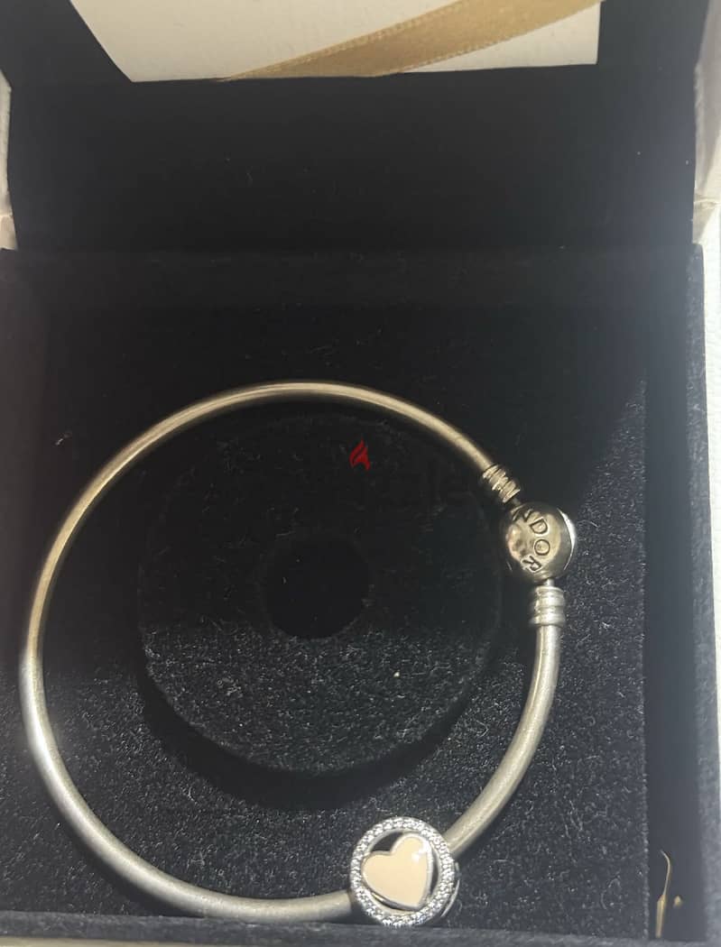 Pandora silver bangle + charm +box 1