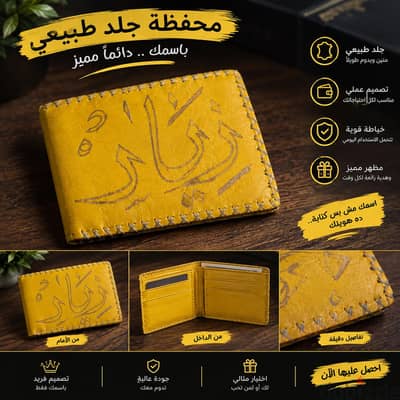 محفظه hand made ( جلد طبيعي ) مكتوب عليها اسم