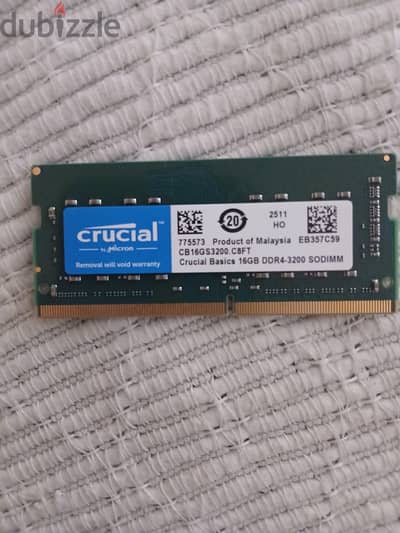 Laptop 16GB RAM DDR4 ( 1x16 ) - 3200MHZ - CRUCIAL