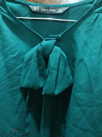 Zara Basic Teal Blouse – Bow Neck Detail