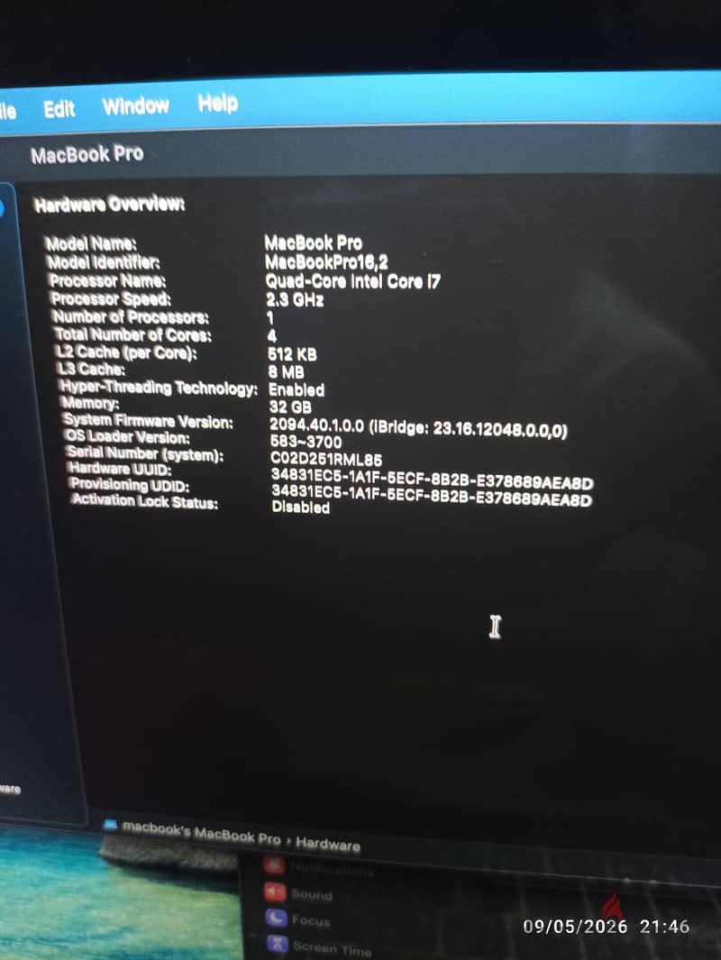 MacBook pro 2020 9