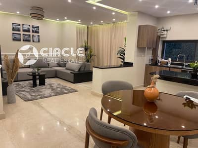 Modern, high-end 130 sqm apartment featuring a private 95 sqm corner garden, offered for lease in Lake View Residence, New Cairo.