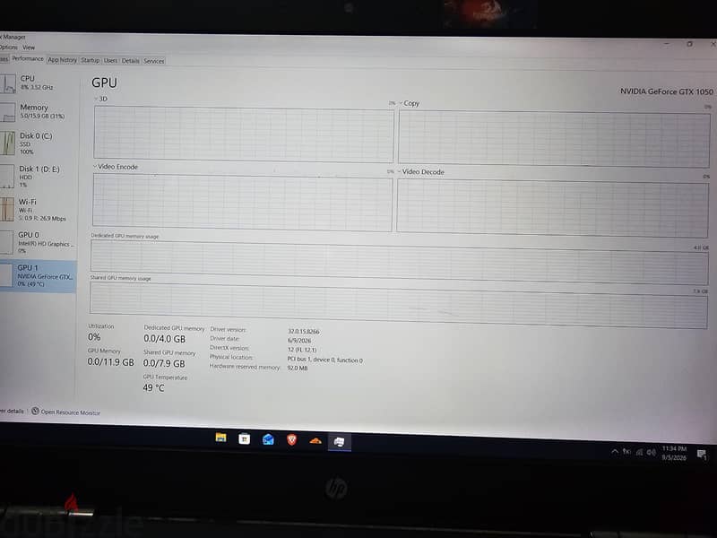 HP omen 15 gaming gtx 1050 2
