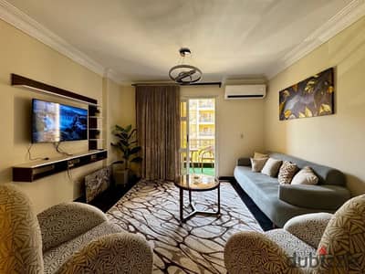 Luxury apartment for rent furnished for the first residency in Madinaty (B7 - Group 72), overlooking a view of the park and narrow garden on the second floor, next to the mosque, movement area, and the South Park (