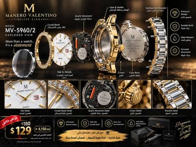 أناقة كلاسيكية بتفاصيل فاخرة  ساعة Manero Valentino MV-5960/2