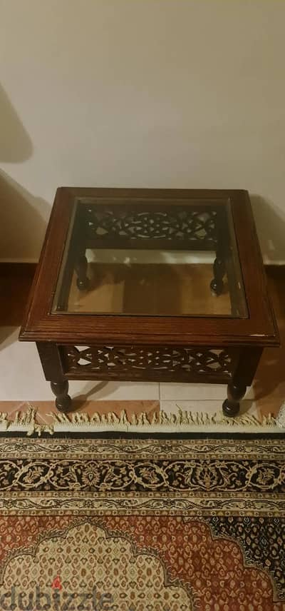 Wooden Side Table / Coffee Table with Glass Top