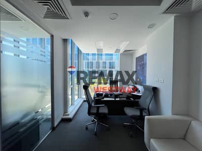 Office for rent, furnished with air conditioning, directly on the axis, 6 rooms, Mall Capital Business Park, Sheikh Zayed