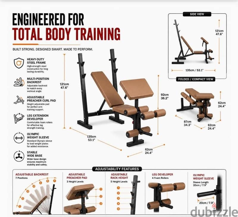 Adjustible Gym Bench with multiple attachments 1