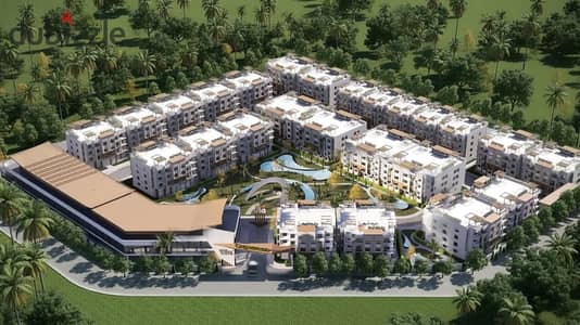 180 sqm apartment + 45 sqm garden for sale at Cap West, West Somid, Al-Wahat Road. 10% down payment & installments up to 8 years.