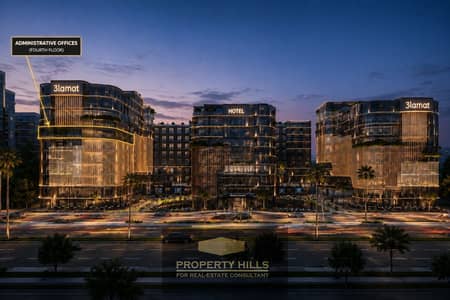 74m panoramic office with a distinctive facade overlooking the plaza in 6 October in front of the monorail on the central axis