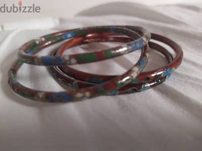 stack of vintage red cloisonné enamel bangle