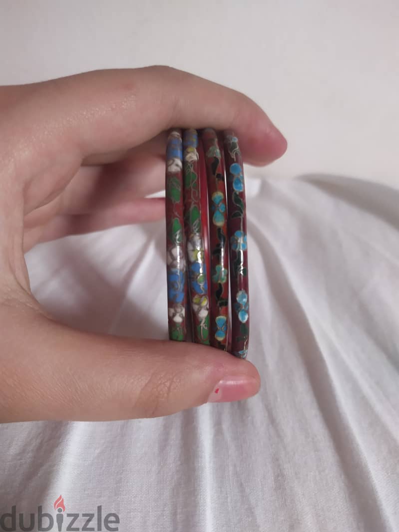 stack of vintage red cloisonné enamel bangle 1