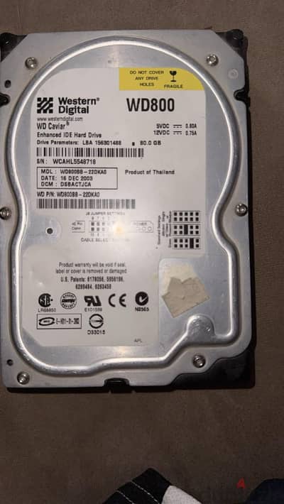 هارد ديسك internal Western Digital 80GB IDE (داتا قديم) بحالة جيدة