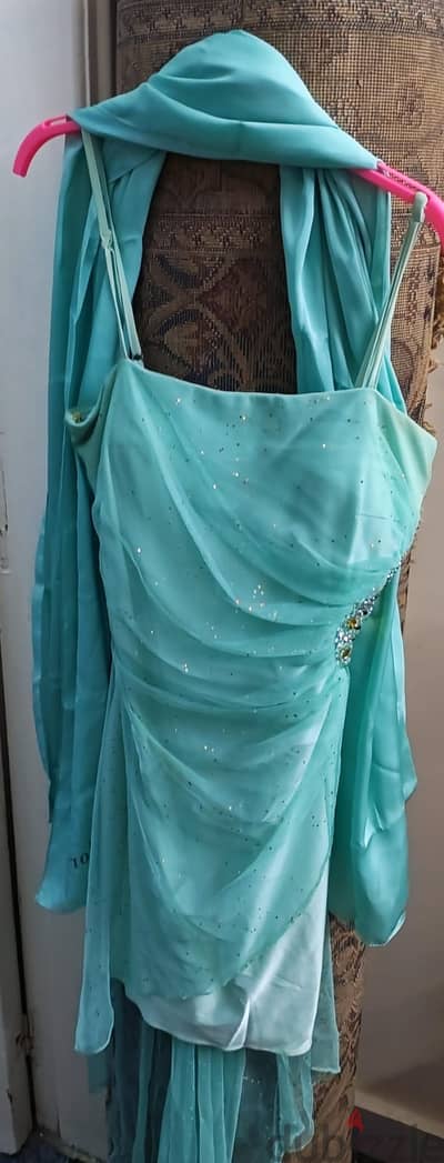 فستان سواريه قصير شيفون تركواز / فستان سهرة - Short Evening Dress / So