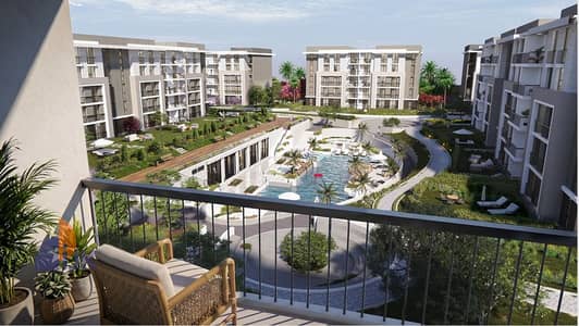A great deal on an apartment for sale with a monthly installment of 43,000, directly on the Suez Road, in a walled compound with La Vista Patio, oppos