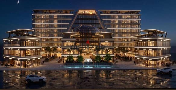 shop for sale محل على البلازا مباشرة 28م مساحة صغيرة وفرصة استثمارية في Giza Crown Towers قريب من المحتف المصري والقرية الكونية