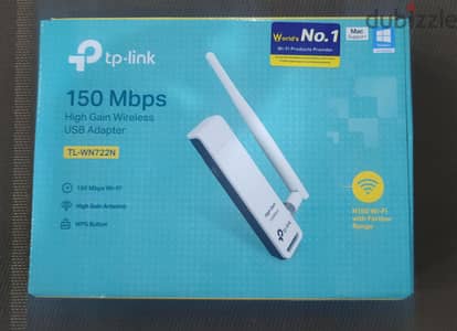 داة استقبال واي فاي TP-Link TL-WN722N بسرعة 150Mbps - جديدة لم تُستخدم