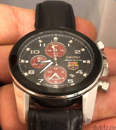 ساعه seiko سبورتورا chronograph شعار Barcelona بحالتها ، وارد الخارج